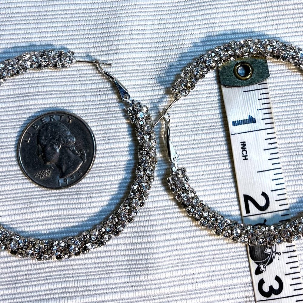 Large Rhinestone Hoop Earrings - Picture 4 of 5